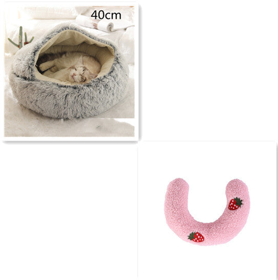 Lit 2 en 1 pour chien et chat - Lit d'hiver rond en peluche chaud pour animaux de compagnie - Lit doux et long en peluche pour animaux de compagnie